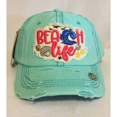 Beach Life Embroidered Factory Distressed   Baseball Cap Turquoise Hat  eb-56188348